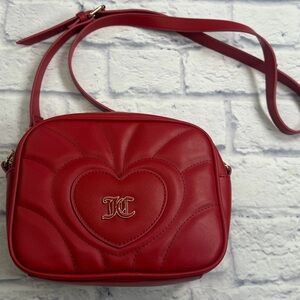 Juicy Couture “Only You” “Juicy Red” Quilted Heart Crossbody with Gold JC Logo.